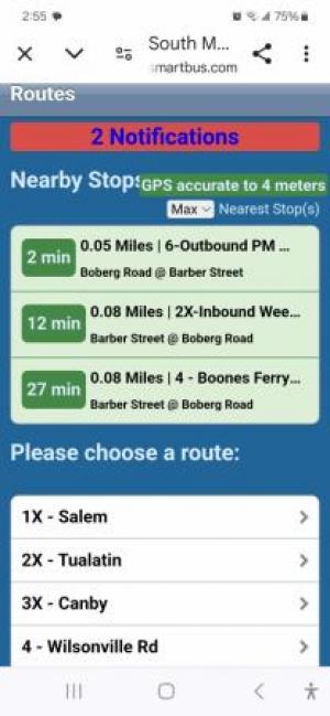 Routes screen shot